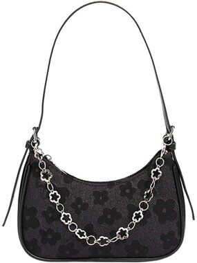 Women's Flower Black Plaid Striped Woolden Cloth Shoulder Handbag Tote Bag
